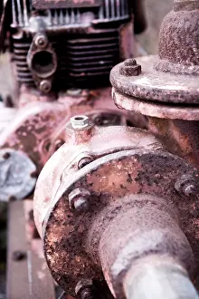 Close Up Metal Stampe: Broken old engine