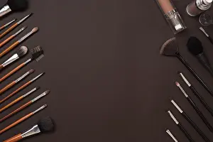 Still Life Photography Stampe: Brush for makeup, eye shadow, view from above