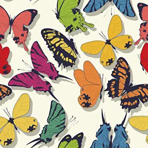 Ornate Architectural Style Stampe: Butterflies vector seamless pattern design