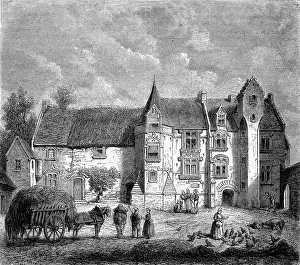 Vintage Castle Illustration Stampe: Castle Argouges-sur-Aure Vaux, near Bayeux