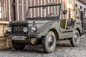 Deserted Road Germany Stampe: Oldtimer DKW Munga 4 of the Auto Union