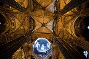 Stained Glass Window Art Stampe: Ceiling Interior View of Cathedral Gothic