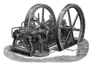 Industrial Encyclopedia Art Stampe: Charon engine with two cylinders