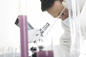 Laboratory Equipment Stampe: Chemist in a lab