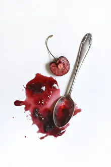 Cherry Jam Stampe: Cherry jam with spoon, cherry