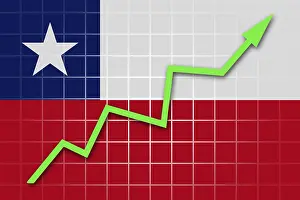 Uninhabited Country Flags Stampe: The Chile flag and arrow graph going up
