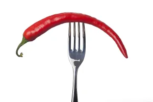 Uninhabited Kitchen Scene Stampe: Chilli on a fork