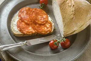 Spicy Sausage Dish Stampe: Chorizo on a slice of bread