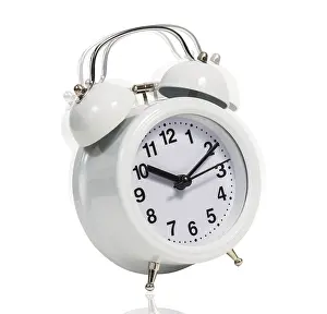 Bright White Background Stampe: Classical alarm clock ringing on the white background