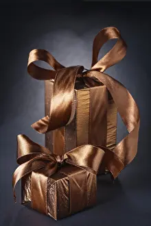 Christmas Gift Stampe: Two classical gift boxes on black background