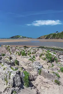 Stampe di Scogliere e rocce presso la spiaggia di Bantham, Kingsbridge, Devon, Inghilterra, Regno Unito Kingsbridge Stampe: Scogliere e rocce presso la spiaggia di Bantham.