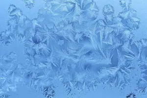 Deserted Window Scene Stampe: Close up of ice patterns on winter glass texture
