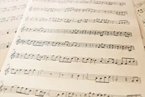 Old Fashioned Music Instrument Stampe: Close up music sheet with notes