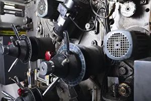 Industrial Equipment Stampe: Close-up on complex detail of typography machine