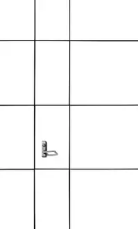 Deserted Entrance Stampe: Close-up of a rectangular interlocking door in the sunlight