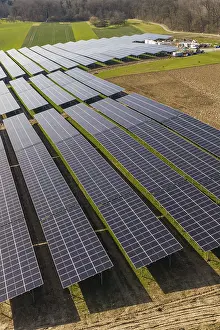 German Solar Panel Installation Stampe: Close-up of structured solar modules over green fields
