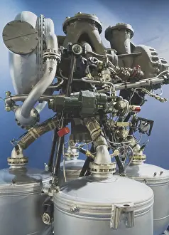 Industrial Building Structure Stampe: Close-up view of soviet liquid rocket engine