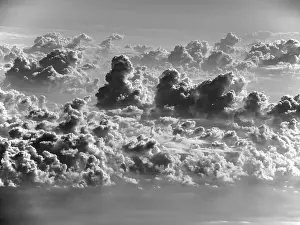 Black And White Aerial View Stampe: Cloud formation over the sea, thunderclouds