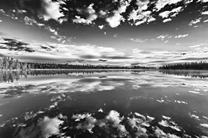 Northern Europe Nature Scene Stampe: Cloud reflection in a forest lake