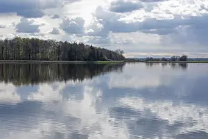 Cloudy Sky Reflections Stampe: Clouds reflected in the water, trees