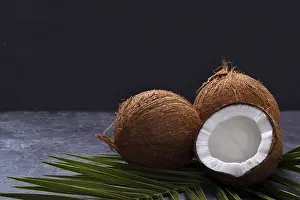 Balanced Diet Concept Image Stampe: Coconut over black rustic background