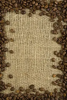 Close Up Coffee Stampe: Coffee grains on a sacking