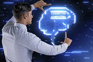 Artificial Intelligence Symbol Stampe: Cognitive computing concept as modern technology