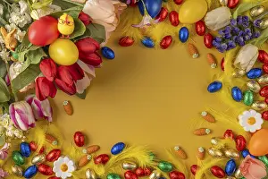 Easter Decorations Stampe: Colourful Easter frame with spring flowers