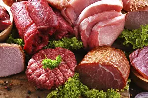 High Calorie Food Options Stampe: Composition with assorted meat products