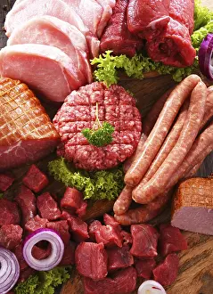 High Calorie Food Options Stampe: Composition with assorted meat products