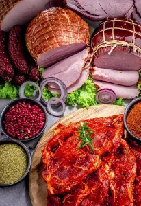 Meat Dish Photography Stampe: Composition with assorted meat products including ham