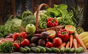 Raw Organic Vegetables Stampe: Composition with assorted raw organic vegetables