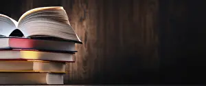 Uninhabited Educational Setting Stampe: Composition with books on the table