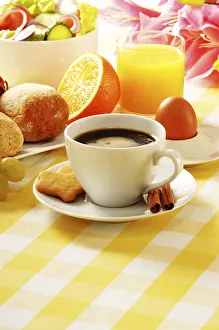 Vegetable And Fruit Arrangement Stampe: Composition with breakfast on the table
