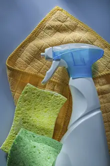 Bright Studio Lighting Stampe: Composition of cleaning items on white background