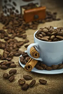 Fragrant Coffee Aroma Stampe: Composition of coffee beans and cup