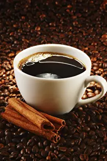 Uninhabited Cafe Scene Stampe: Composition with cup of coffee and beans