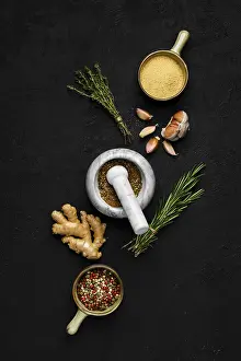 Ginger Root Nutrition Facts Stampe: Composition with mixture of peppers