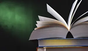 Composition With Open Book Stampe: Composition with open book on the table