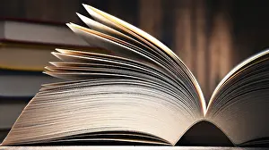 Education Composition Stampe: Composition with open book on the table