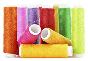 Handicraft Threads Stampe: Composition with tailor needles and threads over white background