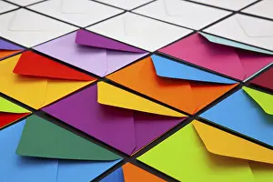 Glazed Tile Background Image Stampe: Composition with white and colored envelopes on the table