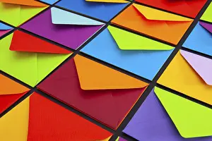 White Envelopes On Table Stampe: Composition with white and colored envelopes on the table