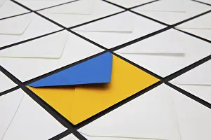 White Envelopes Stampe: Composition with white and colored envelopes on the table