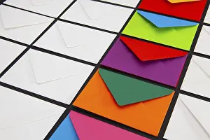 Glazed Tile Background Image Stampe: Composition with white and colored envelopes on the table