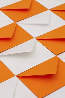 Empty Office Desk Stampe: Composition with white and orange envelopes on the table