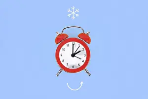 Time Management Concept Stampe: Concept for explaining winter daylight saving time with clock and arrow