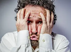 White Shirt Portrait Stampe: Concern for the future, man with intense expression