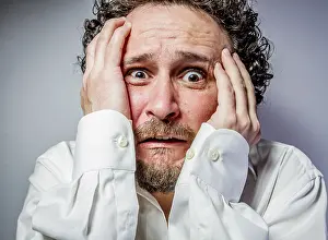 White Shirt Portrait Stampe: Concern for the future, man with intense expression