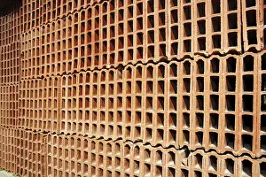 Deserted Red Brick Structure Stampe: Construction bricks stacked pattern red clay